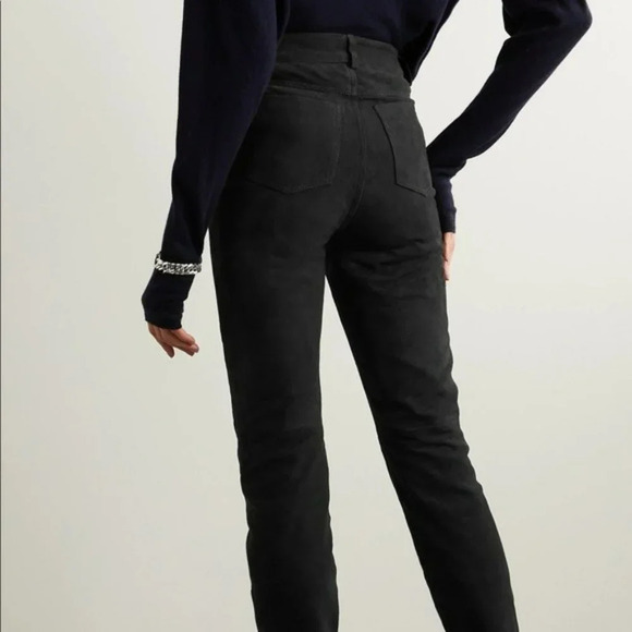 NEW Deadwood Pheonix Recycled Leather Black Suede High Waist Straight Leg Pants - Picture 2 of 10